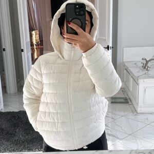 White Puffer Jacket with hoodie